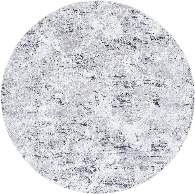 SAFAVIEH Area Rug 8' Round - Amelia Collection - Large - Grey & Ivory, Non-Shedding & Easy to Clean, Ideal for Living Room, Bedroom, Dining Space (ALA705G)