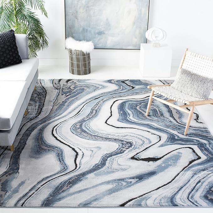 SAFAVIEH Craft Collection Area Rug - 8' x 10', Blue & Grey, Modern Abstract Design, Non-Shedding & Easy Care, Ideal for High Traffic Areas in Living Room, Bedroom (CFT819M)