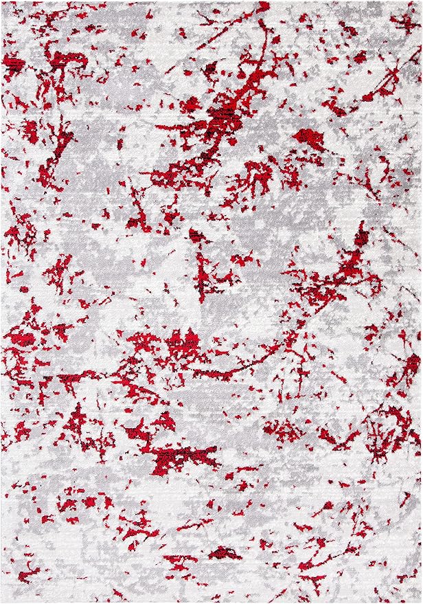 SAFAVIEH Skyler Collection 4' x 6' Grey/Red SKY186Q Modern Abstract Non-Shedding Entryway Living Room Foyer Bedroom Accent Rug