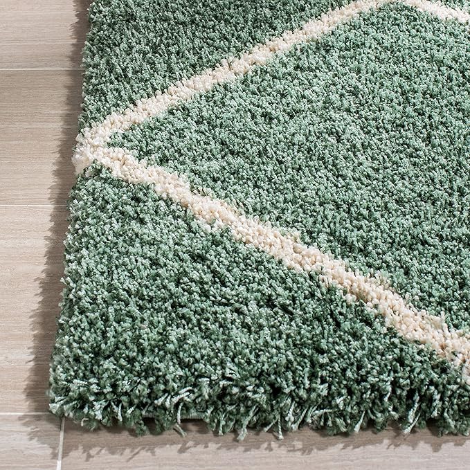 SAFAVIEH Hudson Shag Collection Area Rug - 9' x 12', Green & Ivory, Modern Trellis Design, Non-Shedding & Easy Care, 2-inch Thick Ideal for High Traffic Areas in Living Room, Bedroom (SGH281Y)