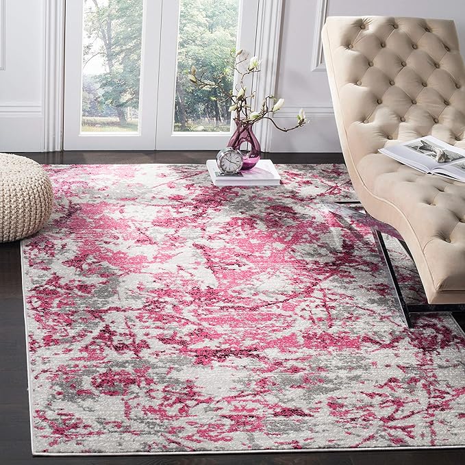 SAFAVIEH Skyler Collection 3' x 5' Pink / Ivory SKY186N Modern Abstract Non-Shedding Living Room Bedroom Accent Rug