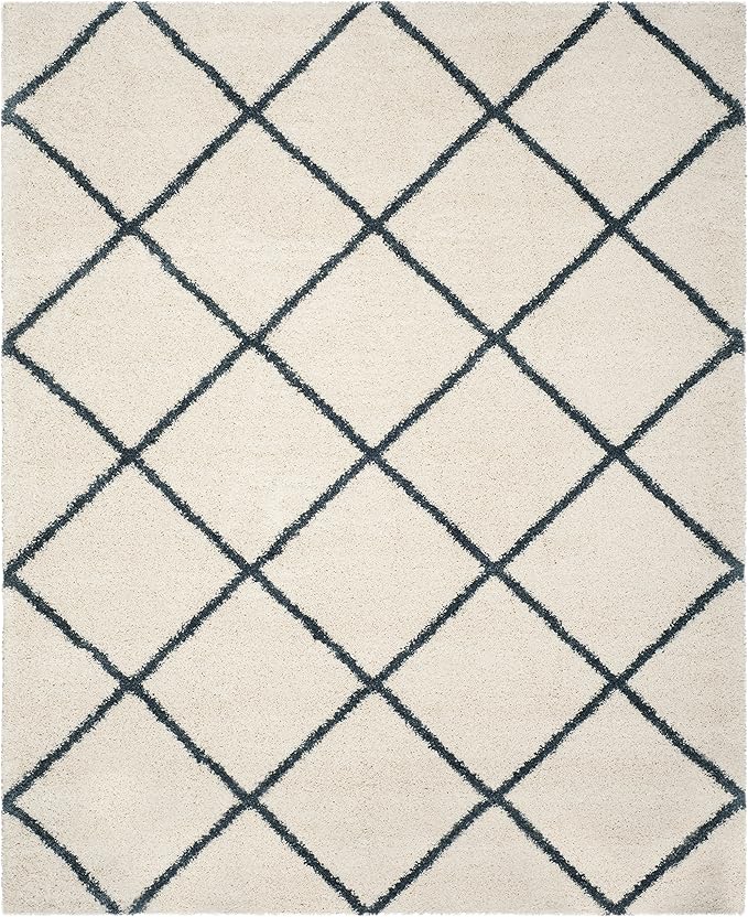 SAFAVIEH Hudson Shag Collection Area Rug - 9' x 12', Ivory & Slate Blue, Modern Trellis Design, Non-Shedding & Easy Care, 2-inch Thick Ideal for High Traffic Areas in Living Room, Bedroom (SGH281T)