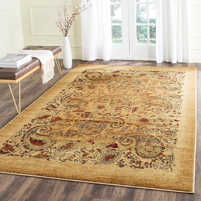 SAFAVIEH Lyndhurst Collection Area Rug - 10' Round, Beige & Multi, Traditional Paisley Design, Non-Shedding & Easy Care, Ideal for High Traffic Areas in Living Room, Bedroom (LNH224A)