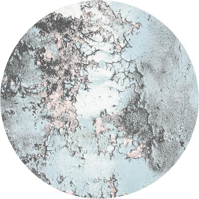 SAFAVIEH Glacier Collection Area Rug - 6'7" Round, Blue & Pink, Modern Abstract Design, Non-Shedding & Easy Care, Ideal for High Traffic Areas in Living Room, Bedroom (GLA125L)