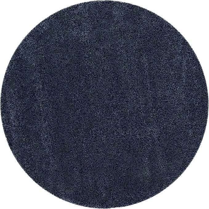 SAFAVIEH Santa Monica Shag Collection Area Rug - 6'7" Round, Navy, Solid Design, Non-Shedding & Easy Care, 2-inch Thick Ideal for High Traffic Areas in Living Room, Bedroom (SGN725-7070)