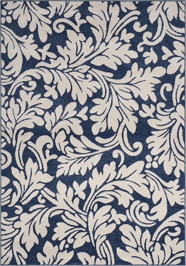 SAFAVIEH Amherst Collection Area Rug - 5'3" x 8', Navy & Ivory, Floral Design, Non-Shedding & Easy Care, Ideal for High Traffic Areas in Living Room, Bedroom (AMT425P)