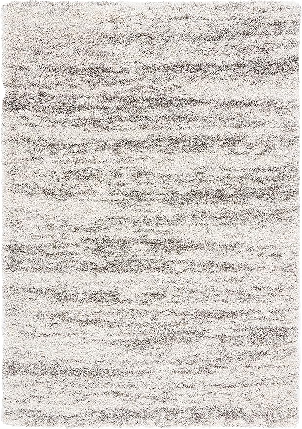 SAFAVIEH Hudson Shag Collection Accent Rug - 4' x 6', Ivory & Grey, Modern Design, Non-Shedding & Easy Care, 2-inch Thick Ideal for High Traffic Areas in Entryway, Living Room, Bedroom (SGH206A)