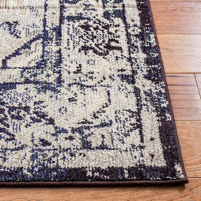 SAFAVIEH Monaco Collection Area Rug - 8' x 10', Ivory & Navy, Non-Shedding & Easy to Clean, Distressed Medallion Design, Ideal for Living Room, Bedroom, Dining Space (MNC243C)