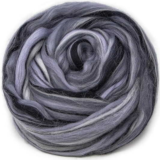 Festival Merino Wool Fiber. Colorful Combed top roving for Hand Spinning, Needle Felting, Wet Felting, soap Making and Dryer Balls. Shades of Gray