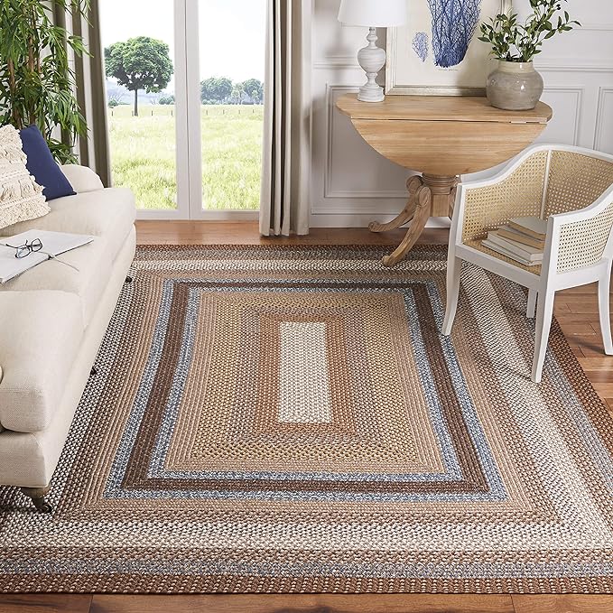 SAFAVIEH Washable Rug Outdoor Braided Collection - 9' x 12', Brown & Multi, Handmade & Reversible, Non-Shedding & Easy to Clean, Ideal for Patio, Backyard, Mudroom (BRD313A)