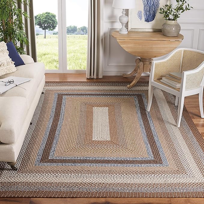 SAFAVIEH Washable Rug Outdoor Braided Collection - 5' Square, Brown & Multi, Handmade & Reversible, Non-Shedding & Easy to Clean, Ideal for Patio, Backyard, Mudroom (BRD313A)