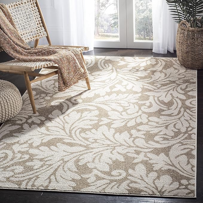 SAFAVIEH Amherst Collection Area Rug - 10' x 14', Wheat & Beige, Floral Design, Non-Shedding & Easy Care, Ideal for High Traffic Areas in Living Room, Bedroom (AMT425S)