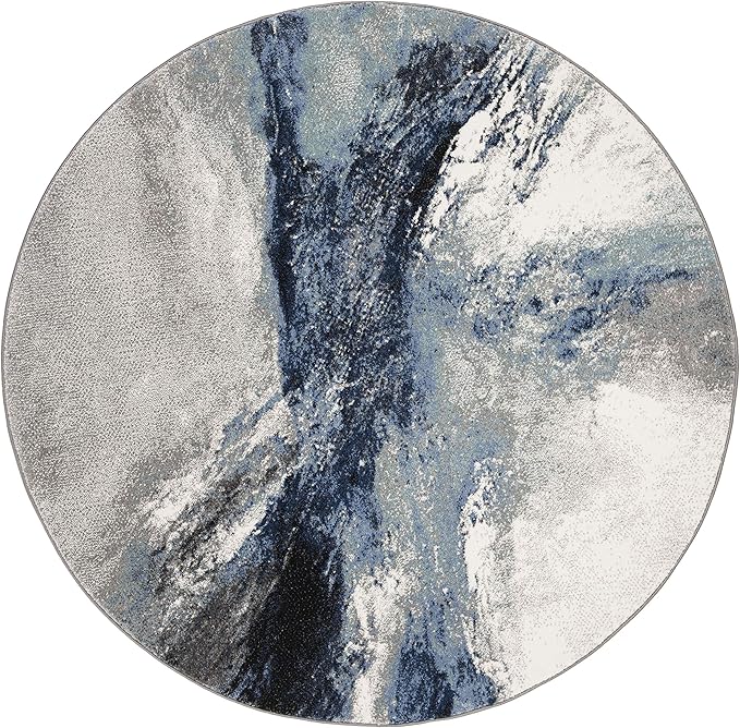 SAFAVIEH Galaxy Collection Area Rug - 5'3" Round, Blue & Grey, Modern Abstract Design, Non-Shedding & Easy Care, Ideal for High Traffic Areas in Living Room, Bedroom (GAL117M)