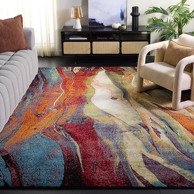 SAFAVIEH Glacier Collection 11' x 15' Red/Green GLA126Q Modern Abstract Non-Shedding Living Room Bedroom Area Rug
