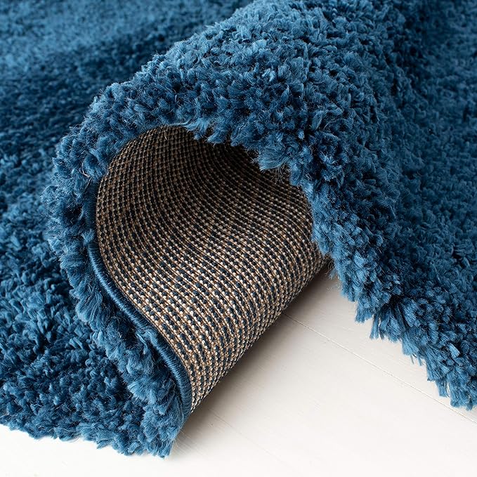 SAFAVIEH Fontana Shag Collection Runner Rug - 2'3" x 8', Blue, Solid Design, Non-Shedding & Easy Care, 2-inch Thick Ideal for High Traffic Areas in Living Room, Bedroom (FNT800M)