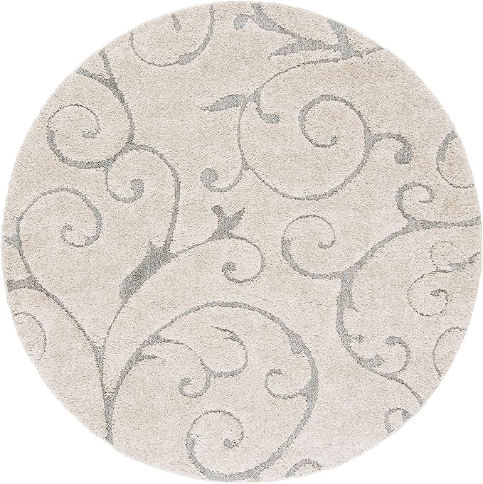 SAFAVIEH Florida Shag Collection Area Rug - 6'7" Round, Beige & Blue Grey, Scroll Design, Non-Shedding & Easy to Clean, High-Low Plush Pile, Ideal for Living Room, Bedroom, Dining Space (SG455-1155)