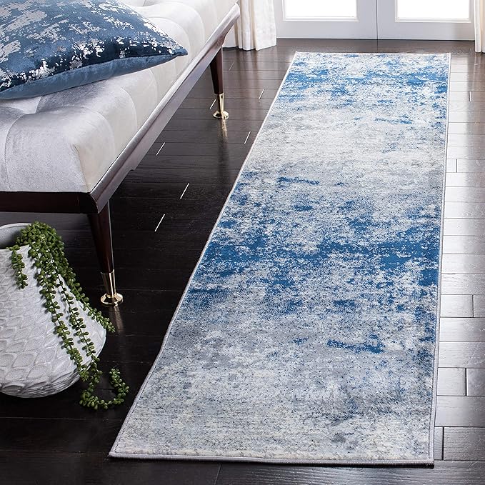 SAFAVIEH Brentwood Collection Runner Rug - 2' x 18', Grey & Navy, Modern Abstract Design, Non-Shedding & Easy Care, Ideal for High Traffic Areas in Living Room, Bedroom (BNT822G)