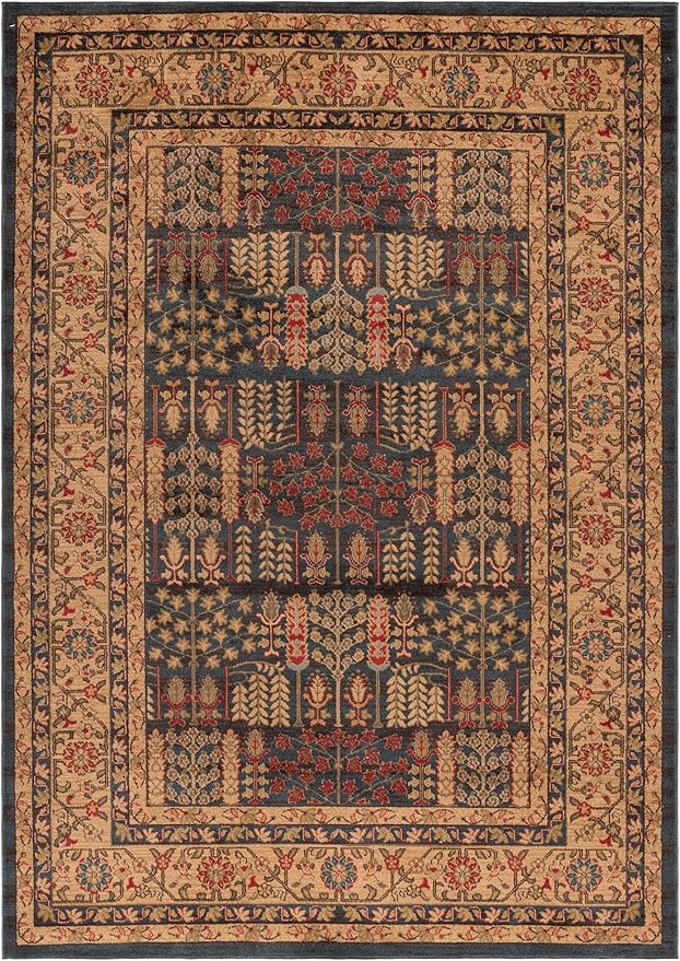 SAFAVIEH Mahal Collection Area Rug - 6'7" x 9'2", Navy & Natural, Traditional Oriental Design, Non-Shedding & Easy Care, Ideal for High Traffic Areas in Living Room, Bedroom (MAH697E)