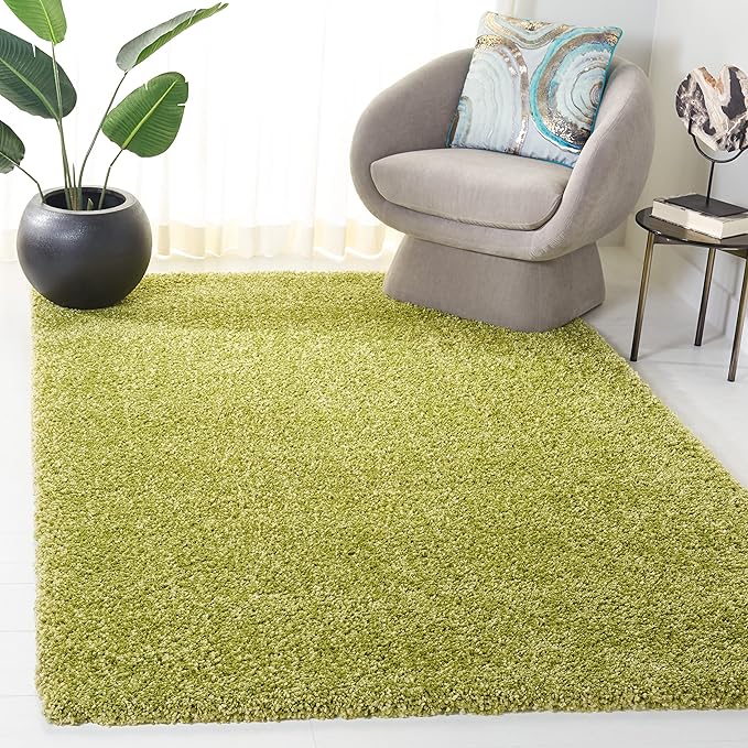 SAFAVIEH Santa Monica Shag Collection 5'3" x 7'6" Green SGN725 Solid Non-Shedding Living Room Bedroom Dining Room Entryway Plush 2-inch Thick Area Rug