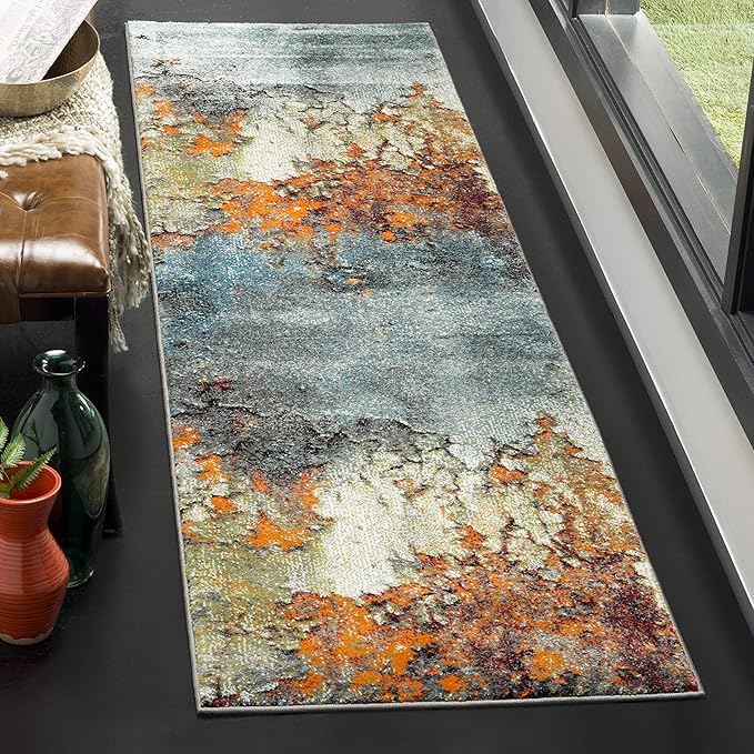 SAFAVIEH Glacier Collection Runner Rug - 2'3" x 12', Blue & Multi, Modern Abstract Design, Non-Shedding & Easy Care, Ideal for High Traffic Areas in Living Room, Bedroom (GLA125B)