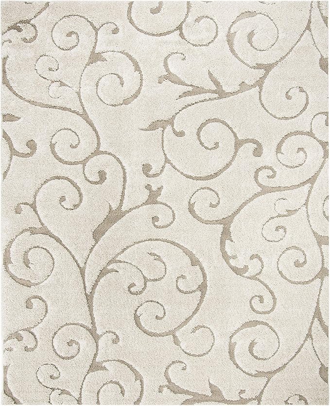 SAFAVIEH Area Rug 8x10 - Florida Shag Collection - Large - Cream & Beige, Scroll Design, Non-Shedding & Easy to Clean, High-Low Plush Pile, Ideal for Living Room, Bedroom, Dining Space (SG455-1113)