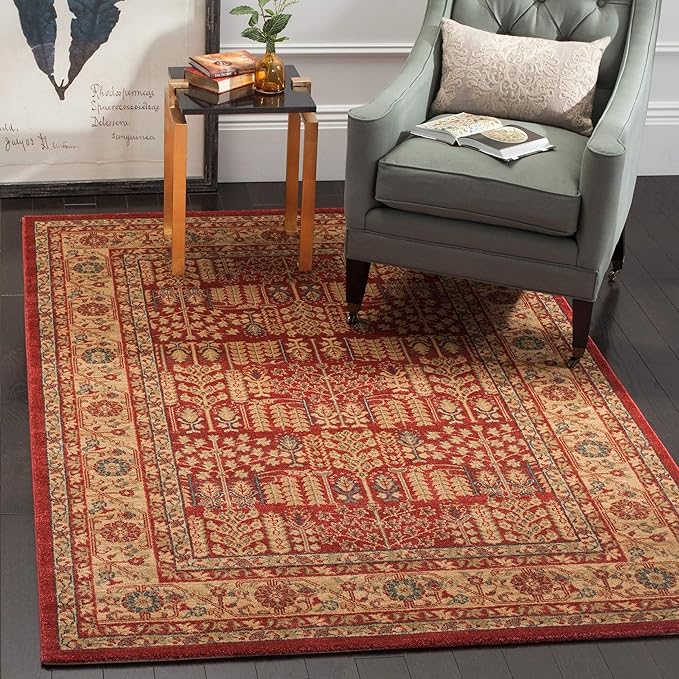 SAFAVIEH Mahal Collection Area Rug - 10' x 14', Red & Natural, Traditional Oriental Design, Non-Shedding & Easy Care, Ideal for High Traffic Areas in Living Room, Bedroom (MAH697A)