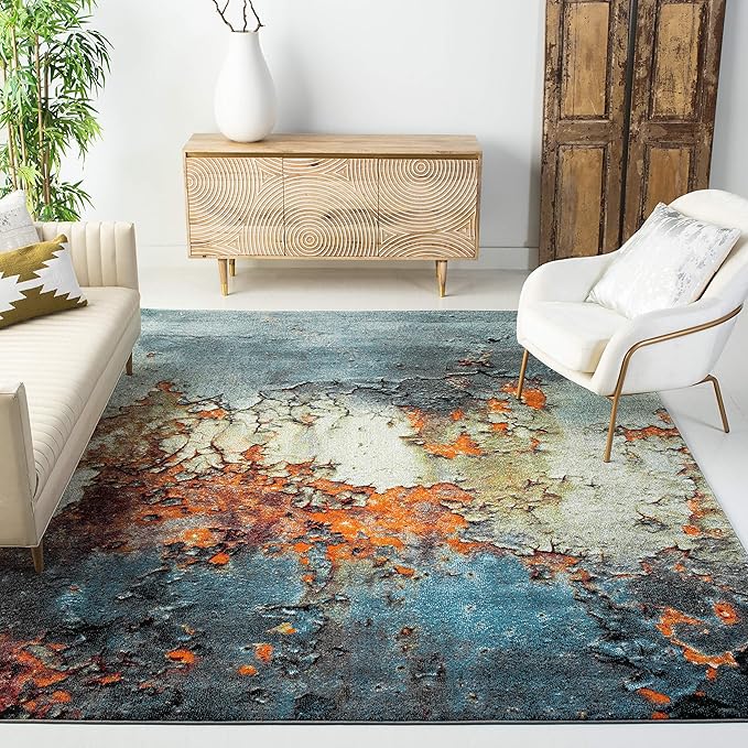 SAFAVIEH Glacier Collection Area Rug - 6'7" x 9', Blue & Multi, Modern Abstract Design, Non-Shedding & Easy Care, Ideal for High Traffic Areas in Living Room, Bedroom (GLA125B)