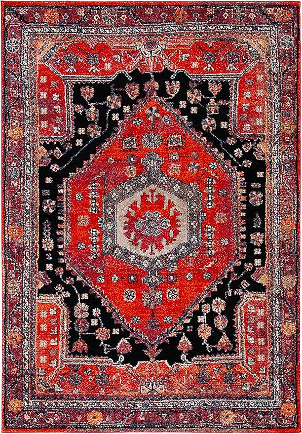 SAFAVIEH Vintage Hamadan Collection Area Rug - 5'3" x 7'6", Red & Black, Traditional Oriental Design, Non-Shedding & Easy Care, Ideal for High Traffic Areas in Living Room, Bedroom (VTH204Q)