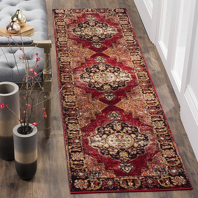SAFAVIEH Vintage Hamadan Collection Runner Rug - 2'3" x 20', Red & Multi, Oriental Traditional Persian Design, Non-Shedding & Easy Care, Ideal for High Traffic Areas in Living Room, Bedroom (VTH219A)