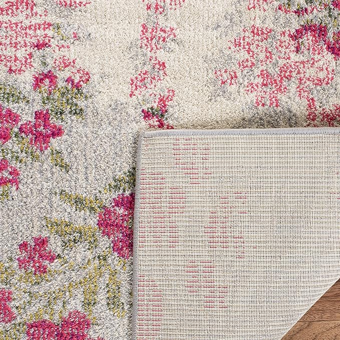 SAFAVIEH Monaco Collection 9' x 12' Ivory Pink MNC205R Floral Non-Shedding Living Room Bedroom Dining Home Office Area Rug