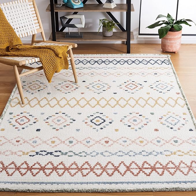 SAFAVIEH Marrakech Collection Area Rug - 9' x 12', Ivory & Multi, Moroccan Boho Tribal Rustic Design, Non-Shedding & Easy Care, Ideal for High Traffic Areas in Living Room, Bedroom (MRK612A)