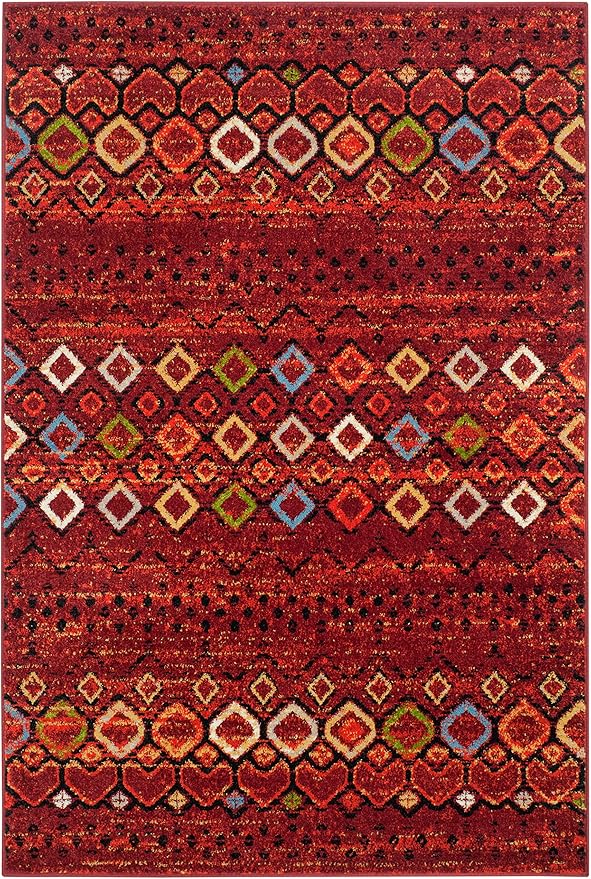 SAFAVIEH Amsterdam Collection Accent Rug - 4' x 6', Terracotta & Multi, Moroccan Boho Design, Non-Shedding & Easy Care, Ideal for High Traffic Areas in Entryway, Living Room, Bedroom (AMS108D)