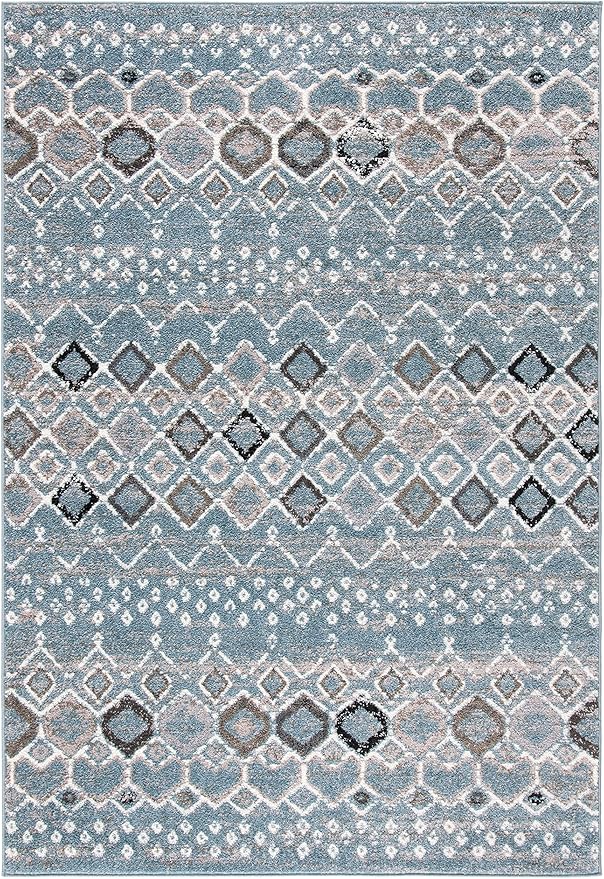 SAFAVIEH Amsterdam Collection Accent Rug - 2'3" x 4', Blue & Ivory, Moroccan Boho Design, Non-Shedding & Easy Care, Ideal for High Traffic Areas in Entryway, Living Room, Bedroom (AMS108L)