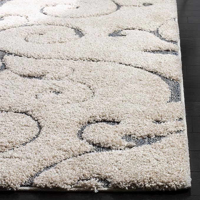 SAFAVIEH Florida Shag Collection Accent Rug - 2'3" x 4', Beige & Blue Grey, Scroll Design, Non-Shedding & Easy Care, High-Low Plush Pile, Ideal for Bedroom, Foyer, Hallway (SG455-1155)