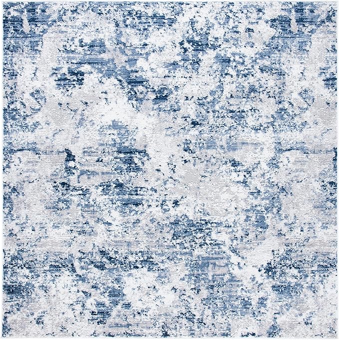 SAFAVIEH Amelia Collection Area Rug - 5'3" Square, Navy & Grey, Modern Abstract Design, Non-Shedding & Easy Care, Ideal for High Traffic Areas in Living Room, Bedroom, Dining Room (ALA705N-5SQ)