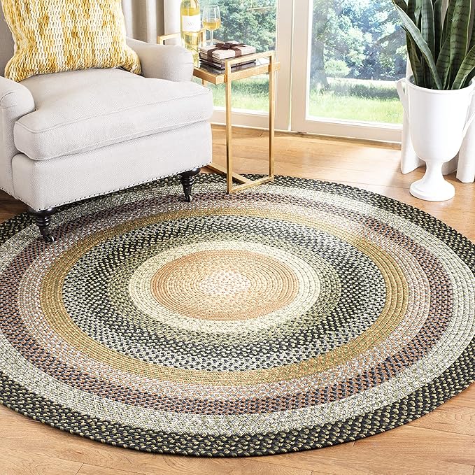 SAFAVIEH Washable Rug Outdoor Braided Collection - 5' Round, Multi, Handmade & Reversible, Non-Shedding & Easy to Clean, Ideal for Patio, Backyard, Mudroom (BRD308A)
