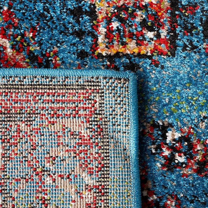 SAFAVIEH Vintage Hamadan Collection Area Rug - 6'7" x 9', Turquoise & Black, Transitional Design, Stain Resistant, Ideal for High Traffic Areas in Living Room, Bedroom & Dining Room (VTH204K-6)