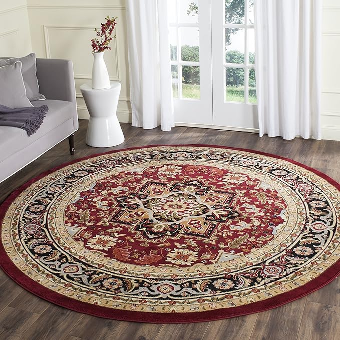SAFAVIEH Lyndhurst Collection Area Rug - 10' Round, Red & Black, Traditional Oriental Design, Non-Shedding & Easy Care, Ideal for High Traffic Areas in Living Room, Bedroom (LNH330B)