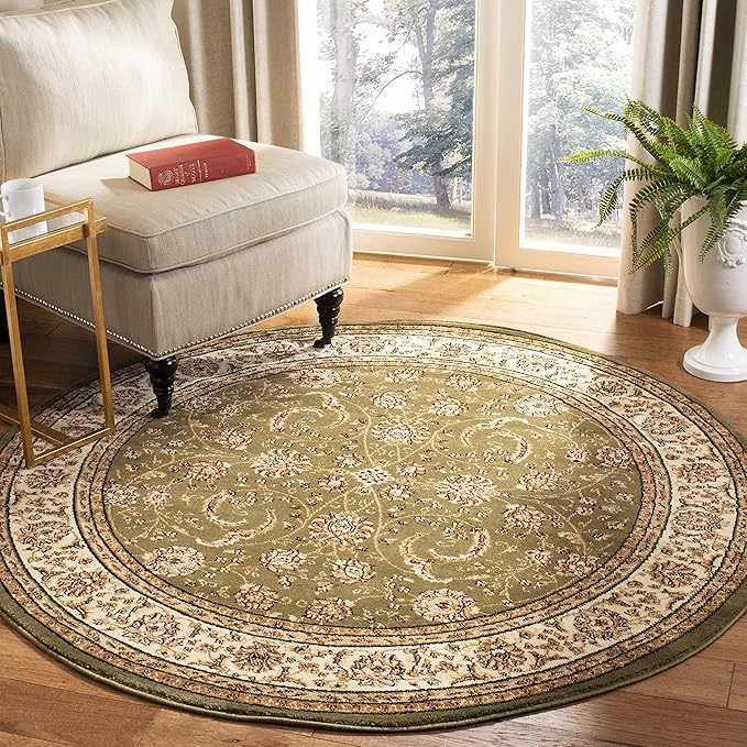 SAFAVIEH Lyndhurst Collection Area Rug - 5'3" Round, Sage & Ivory, Traditional Oriental Design, Non-Shedding & Easy Care, Ideal for High Traffic Areas in Living Room, Bedroom (LNH219B)