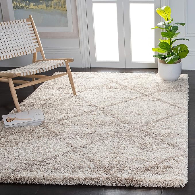 SAFAVIEH Hudson Shag Collection Area Rug - 5'3" x 7'6", Multi Ivory & Beige, Trellis Design, Non-Shedding & Easy Care, 2-inch Thick Ideal for High Traffic Areas in Living Room, Bedroom (SGH281H)