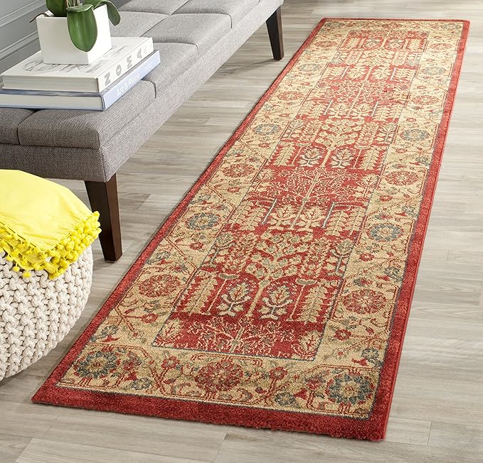 SAFAVIEH Mahal Collection Runner Rug - 2'2" x 22', Red & Natural, Traditional Oriental Design, Non-Shedding & Easy Care, Ideal for High Traffic Areas in Living Room, Bedroom (MAH697A)