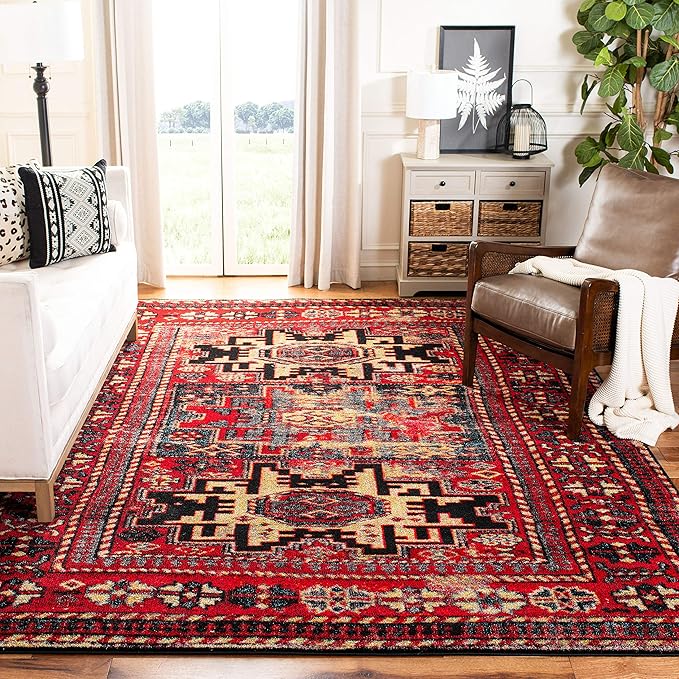 SAFAVIEH Vintage Hamadan Collection Area Rug - 9' x 12', Red & Multi, Oriental Traditional Persian Design, Non-Shedding & Easy Care, Ideal for High Traffic Areas in Living Room, Bedroom (VTH213A)
