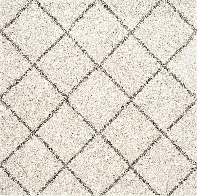SAFAVIEH Hudson Shag Collection Area Rug - 10' Square, Ivory & Grey, Modern Trellis Design, Non-Shedding & Easy Care, 2-inch Thick Ideal for High Traffic Areas in Living Room, Bedroom (SGH281A)