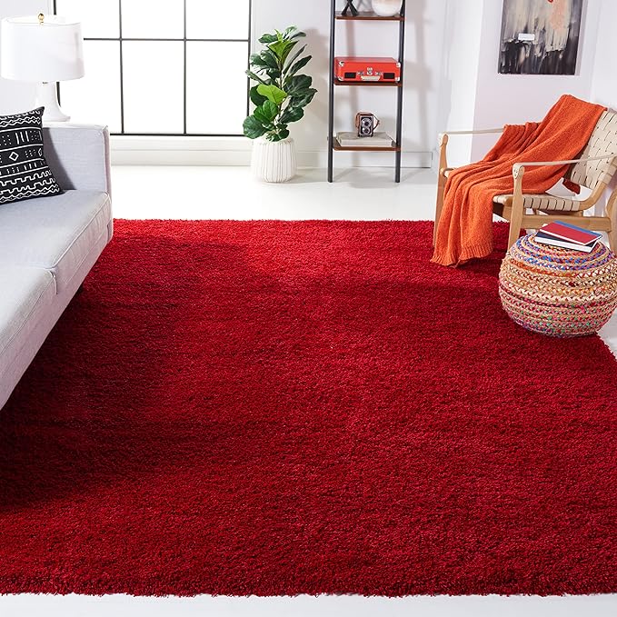 SAFAVIEH Santa Monica Shag Collection 9' x 12' Red SGN725 Solid Non-Shedding Living Room Bedroom Dining Room Entryway Plush 2-inch Thick Area Rug