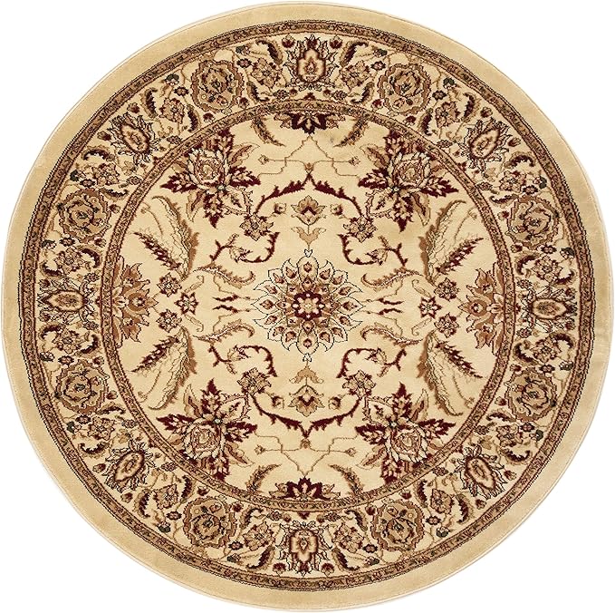 SAFAVIEH Lyndhurst Collection 8' Round Ivory / Ivory LNH216A Traditional Oriental Non-Shedding Dining Room Entryway Foyer Living Room Bedroom Area Rug
