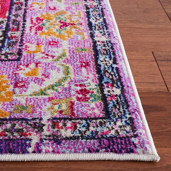 SAFAVIEH Monaco Collection Area Rug - 8' x 10', Violet & Fuchsia, Non-Shedding & Easy to Clean, Distressed Medallion Design, Ideal for Living Room, Bedroom, Dining Space (MNC243P)