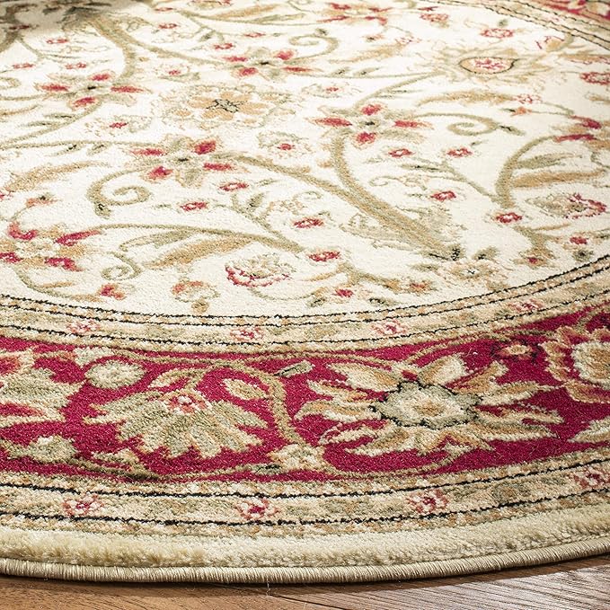 SAFAVIEH Lyndhurst Collection Area Rug - 3'3" Round, Ivory & Red, Traditional Oriental Design, Non-Shedding & Easy Care, Ideal for High Traffic Areas in Living Room, Bedroom (LNH212K)