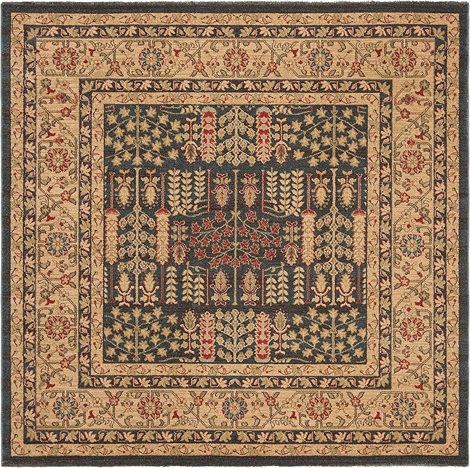 SAFAVIEH Mahal Collection Area Rug - 6'7" Square, Navy & Natural, Traditional Oriental Design, Non-Shedding & Easy Care, Ideal for High Traffic Areas in Living Room, Bedroom (MAH697E)