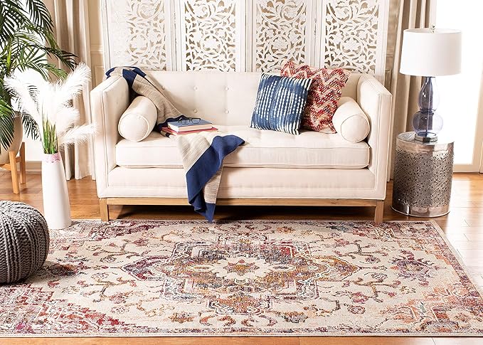 SAFAVIEH Crystal Collection Area Rug - 5' x 8', Light Blue & Burgundy, Medallion Distressed Design, Non-Shedding & Easy Care, Ideal for High Traffic Areas in Living Room, Bedroom (CRS501F)