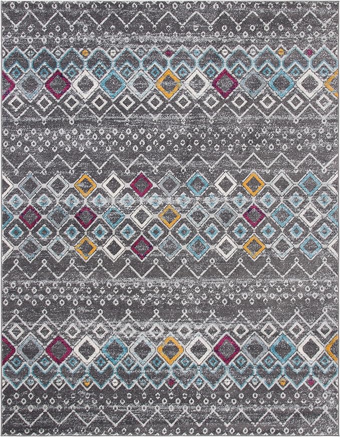 SAFAVIEH Amsterdam Collection Area Rug - 10' x 14', Dark Grey & Ivory, Moroccan Boho Design, Non-Shedding & Easy Care, Ideal for High Traffic Areas in Living Room, Bedroom (AMS108H)